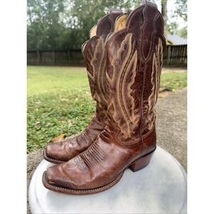 Womens Justin Cowboy Boots Distressed Western Square Toe 6.5 Embroidered WORN IN